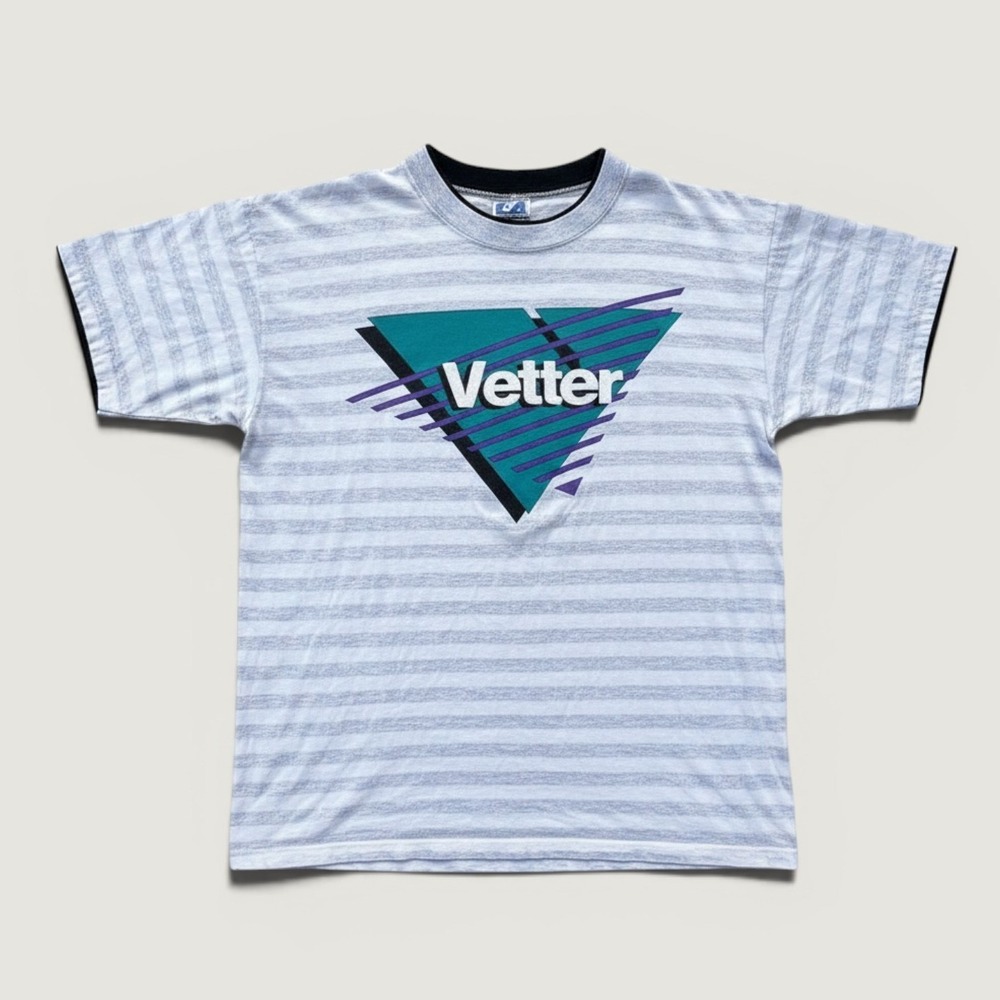 LA Loving Vetter T Shirt Mens Large Grey Vintage 90s Double Lined Graphic Tee